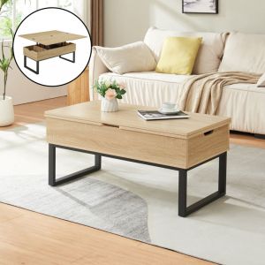 [en.casa] - Table basse Rauli avec surface relevable et rabattable effet ch&ecirc;ne