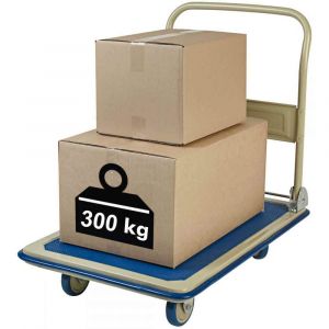 Safetool Chariot grand plateau bleu gris capacité 300kg dims 91,6 x 61,6 cm