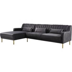 Habitat et Jardin Canap&eacute; d'angle en velours Oliver - 275 x 161 x 81 cm - 5 places - Gris - Angle gauche