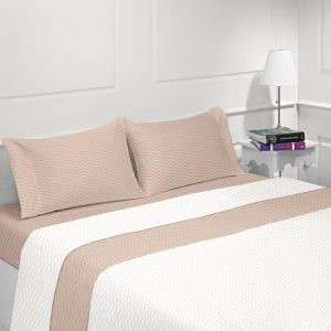 Linandelle Parure de drap en coton flanelle AGORIA - Beige - 180x200 cm