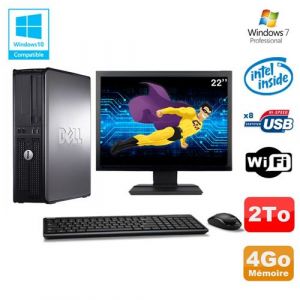 Dell Pc optiplex 780 dt intel e5200 2,5ghz 4go 2000go wifi win 7 ecran 22'
