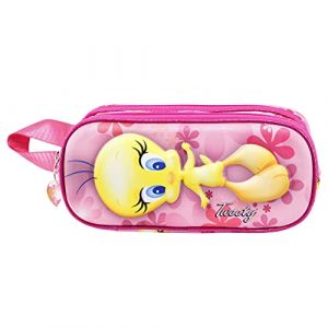 Looney tunes Tweety (Titi) Pink Flowers-Trousse 3D Double, Rose