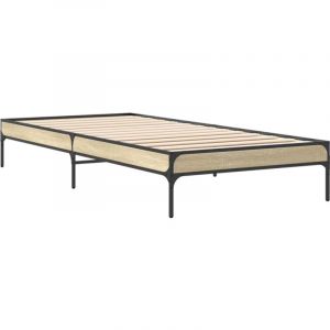 VidaXL Cadre de lit ch&ecirc;ne sonoma 90x200 cm bois d'ing&eacute;nierie et m&eacute;tal, lit, lit d&rsquo;invit&eacute;s, lit simple, meuble de chambre &agrave; coucher, sommier
