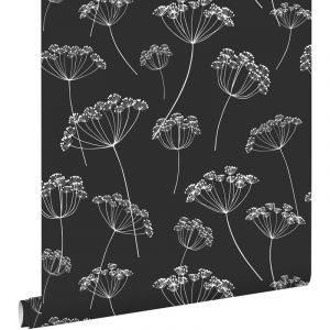 Estahome - papier peint ombelles noir et blanc