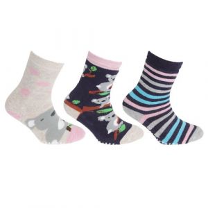 FLOSO - Chaussettes antidérapantes en coton (Lot de 3 paires) - Enfant (27-30 FR) (Bleu marine / beige / rose) - UTK354