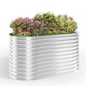 Bealife - Jardinière Ovale 160x80x80 cm Jardin Potager Acier Lit de Jardin Surélevée avec Base à Filet Métallique Anti-insectes Argenté