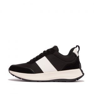 FitFlop Femme F-Mode Flow Fabric/Daim/Cuir Baskets Plates Chaussure, Noir, 36 EU