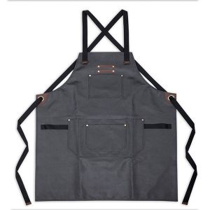 Livoo Tablier en toile enduite et cuir noir