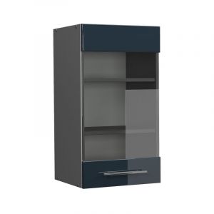Meuble De Cuisine Haut Vitré Fame-Line, 40 Cm, Bleu Foncé Brillant, Vicco