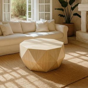 Table basse octogonale Mercury effet Travertin Beige