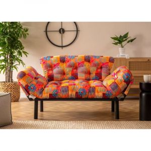 UB DESIGN Canap&eacute; 2 places transformable en lit tissu patchwork Pliaz 155cm