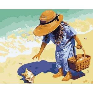 Figured'Art Peinture par Num&eacute;ro Adulte Petite Fille &agrave; la Plage - Activit&eacute; Manuelle Kit de Loisir Cr&eacute;atif DIY Num&eacute;ro d'Art Complet - 40x50cm sans ch&acirc;ssis en bois