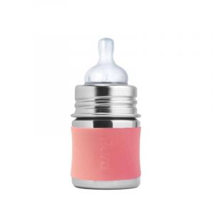 Purakiki Babyflasche 125 ml mit Silikon-Sleeve rose
