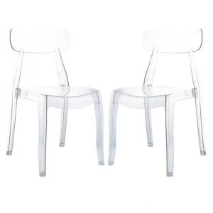Lot de 2 chaises GEMMA en polycarbonate transparent empilables design moderne pour salle à manger espaces publics – Transparent