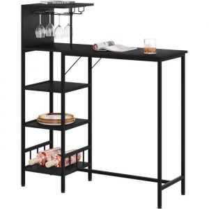 Table de Bar. Console Industrielle avec Rangement avec Rangement &agrave; 4 Niveaux et 2 Porte-Verres. Cadre en Acier Noir. Table Mince. Noir - Woltu