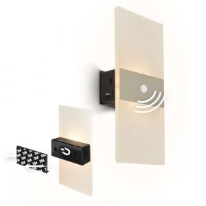 BRILONER Sticklights - Lampe murale sans électricité ni perçage avec détecteur de mouvement, batterie, fixation magnétique amovible, sans fil, 22x4x10 cm, nickel mat