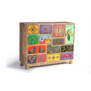 Commode multicolore en manguier peint à la main