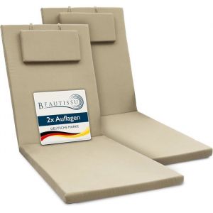 Beautissu Lot de 2 Coussin Bain de Soleil 200x60x5cm Loft RL – Résistance UV Matelas Transat Exterieur – Nature