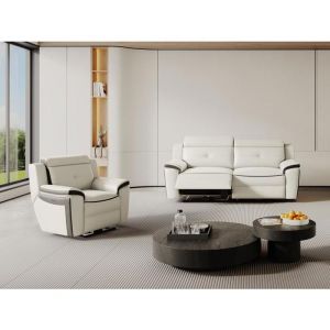 Canapé 3 places et un fauteuil relax électrique en cuir ANGELIQUE - Blanc/anthracite
