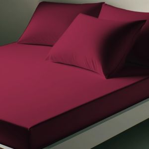 Drap-housse percale de coton TERTIO - bordeaux