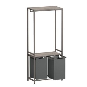Calicosy VASAGLE Panier à Linge Double, Corbeille Linge Sale, avec 2 Étagères de Rangement, Barre de Suspension, 2 Sacs Amovibles, 2 x 46 L, 73 x 33 x 177 cm, Grège Mélangé et Gris Ardoise BLH231G02