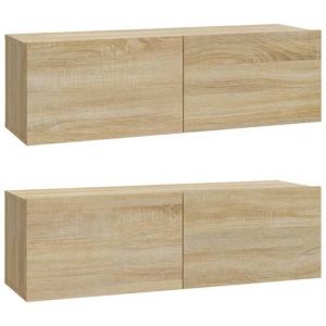 Helloshop26 - Meubles tv muraux multimédia étagère télévision buffet téléviseur salle à manger salon chambre 2 pièces chêne sonoma 100 x 30 x 30cm