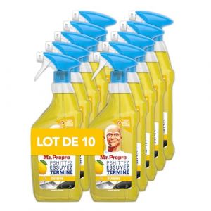 Mr. Propre Spray D&eacute;graissant et Nettoyant Cuisine Multi-Usages, Grand Format (500ml x10), Parfum Citron, &Eacute;limine la Graisse Sans R&eacute;sidus Dangereux, Sans Traces, Convient aux Surfaces Alimentaires
