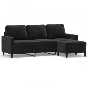 VidaXL Canapé à 3 places avec repose-pieds Noir 180 cm Velours