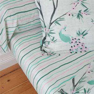 Drap plat, motif paons et feuillage PARADE NUPTIALE 180x290 multicolore