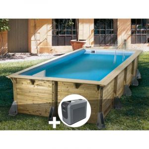 Ubbink Kit piscine bois Azura 5,05 x 3,50 x 1,26 m - Liner bleu + Poolican