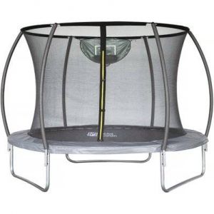 Habitat et Jardin Trampoline avec filet int&eacute;rieur et panier de basket "jumper" &Oslash;3,70 m - Gris