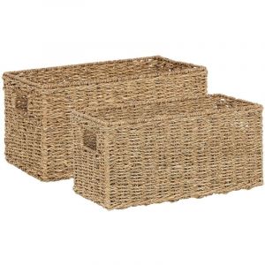 Beliani Lot de 2 Paniers en Herbier Marin Ton Naturel Fait Main avec Poign&eacute;es Dongha
