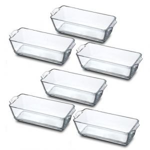 Lot de 6 plat &agrave; four rectangulaire en verre, moule de cuisson avec poign&eacute;es lat&eacute;rales, capacit&eacute; 800 ml - Longueur 23 x Profondeur 10 x Hauteur 6 cm -JUANIO-