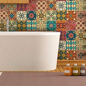Ambiance-Live Col-tiles-ROS-A838_10x10cm Stickers adhésifs carrelages, Multicolore, 10 x 10 cm, Set de 16 Pièces