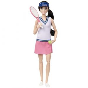 Mattel ?Métiers Poupée Articulée Joueuse De Tennis en Tenue Complète avec Haut, Jupe, Baskets Et Visière, avec Raquette Et Balle, Jouet Enfant, Dès 3 Ans, HKT73