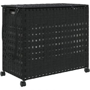 VidaXL Panier à linge avec roulettes noir 66x35x60 cm résine tressée