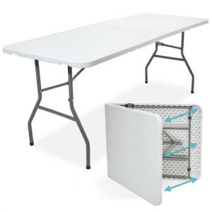 LifeGoods Table pliante - 70x180cm - Table pliante ajustable et robuste - Résiste aux intempéries - Table pliante pour l'extérieur - Blanc
