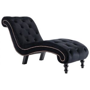 Décoshop26 Méridienne chaise longue canapé capitonné pour intérieur en velours noir DEC026216