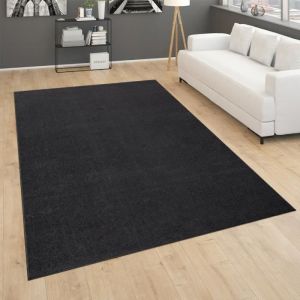 Image de Paco Home Tapis De Salon Poils Ras Chambre &Agrave; Coucher Motif Monochrome Moderne Noir Gris 120 cm rond