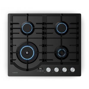 Klarstein Ignito Plaque de Cuisson Gaz 4 Brûleurs 8000W Minuterie Sécurité Flamme Allumage Électrique 60x51cm Plaque Gaz Noir