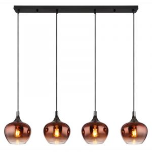 Globo Lighting Lampe à suspension, lampe de salon, lampe de salle à manger, lampe de cuisine, plafonnier, métal, verre, couleur cuivre, noir, 4 ampoules E27, h 120