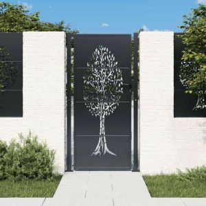 Mercatoxl vidaXL Portail de jardin anthracite 105x205cm acier conception d'arbre