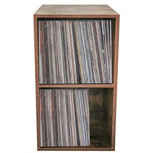 Meuble de rangement pour disques vinyles lp - rangement disques vinyles lp - bibliothèque - 2 étagères - noyer