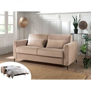 Owen Canapé 3 places convertible Ouverture express Couchage quotidien Velours Couleur Beige