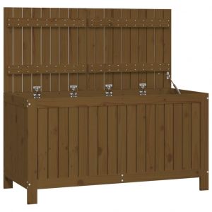 Coffre boîte meuble de jardin rangement 121 x 55 x 64 cm bois pin marron miel 02_0013103