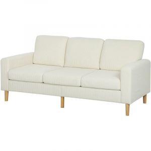 Homcom Canapé 3 places velours côtelé style nordique coussins déhoussables beige clair