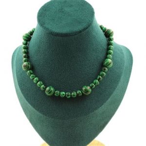 Collier perles Malachite 6 mm + Malachite 10 mm chaîne inox - A Bijoux