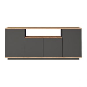 Buffet 4 portes battantes et 1 niche Pino Bois clair et Anthracite