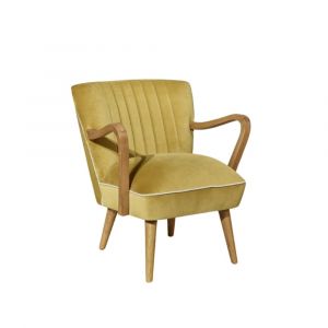 SIXTY - Fauteuil en velours et bois massif style scandinave, bois certifié FSC