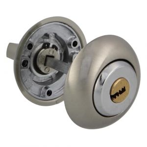 Amig - Béquille avec clé point Mod. 50R-KD | Combinaison cylindre condamnation | Chrome mat | Augmente la sécurité des portes d'entrée | Pour portes de 35 à 45 mm d'épaisseur | Rosace de Ø54 mm